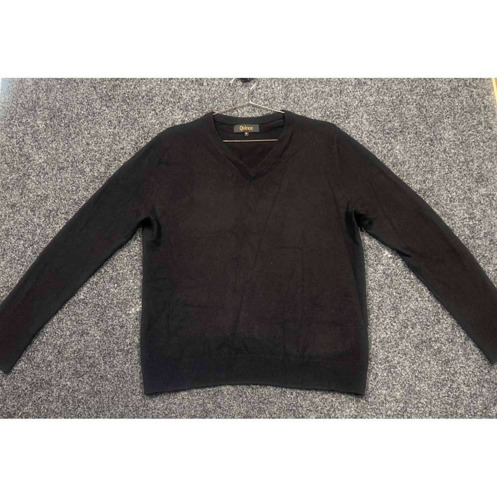 Quince Sweater Men M Black Mongolian Cashmere V-Neck LB3470 Minimalist Essential